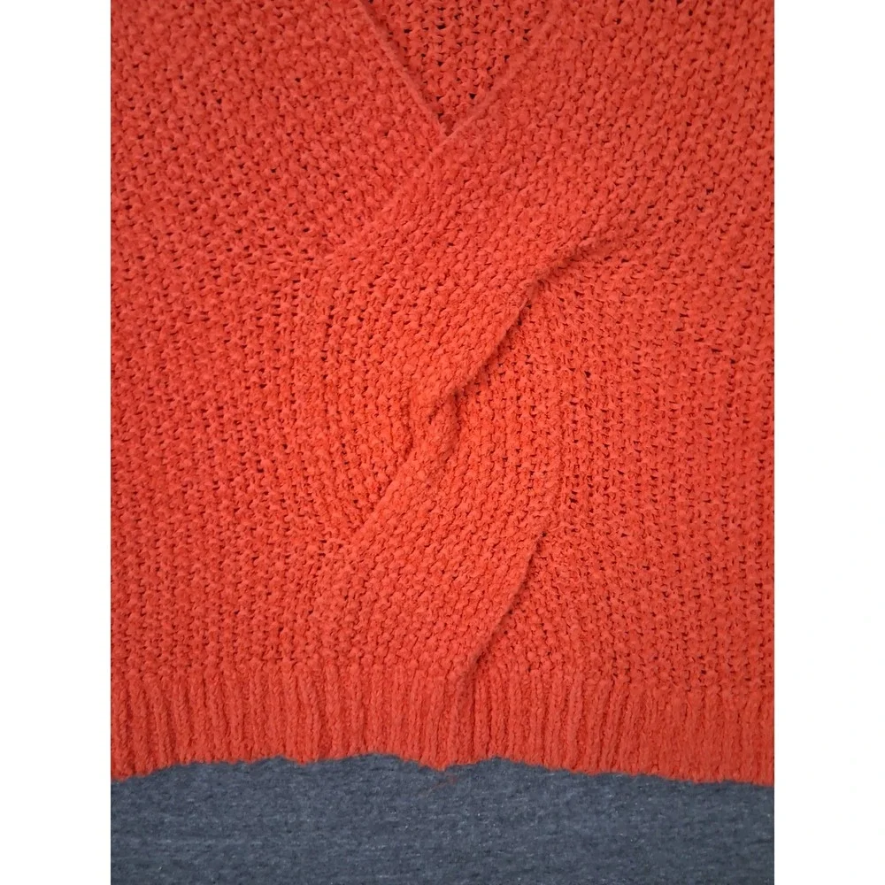 Free People Womens Sweater S Orange Knit Twist Front Crop Oversize 100% Cotton‎